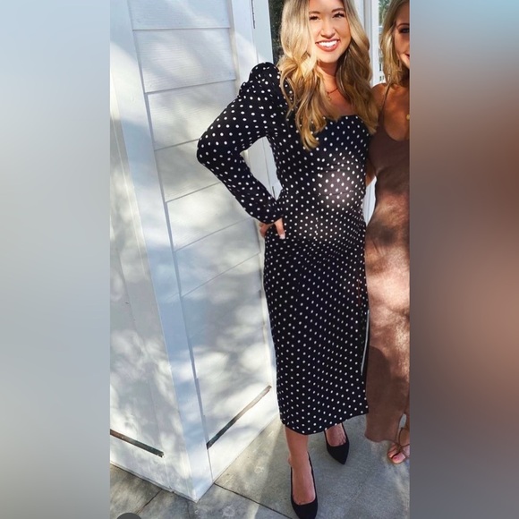 Lulu’s Charmed & Classy Black Polka Dot Long Midi Dress - Picture 1 of 4